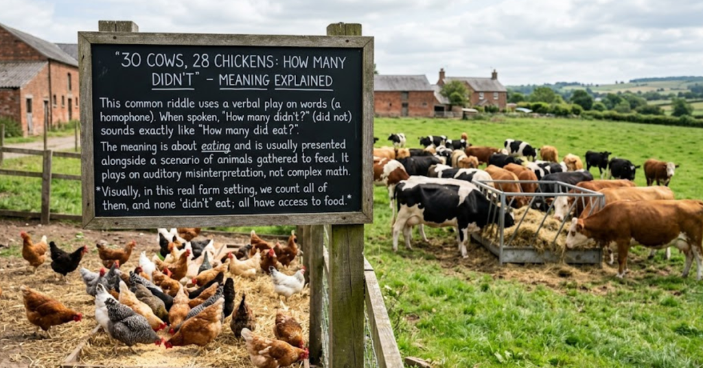 30 cows 28 chickens how many didn't – Meaning Explained